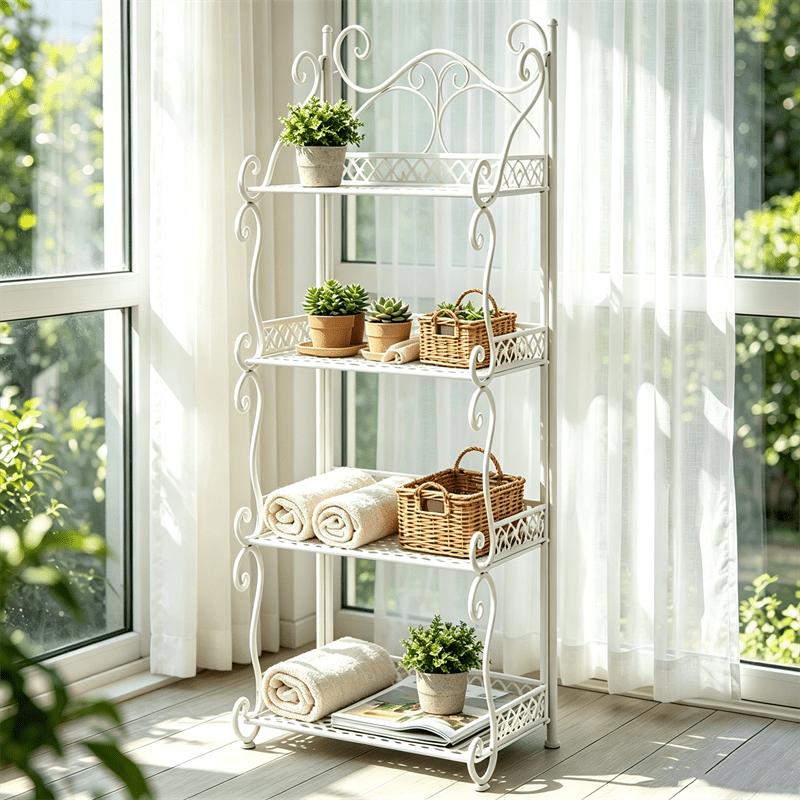 Image of 4-tier Bathroom Storage Shelves Free Standing Metal Pan Rack Plant Stand Storage Organizer Shelving Unit For Kitchen Bathroom Bedroom Living Room