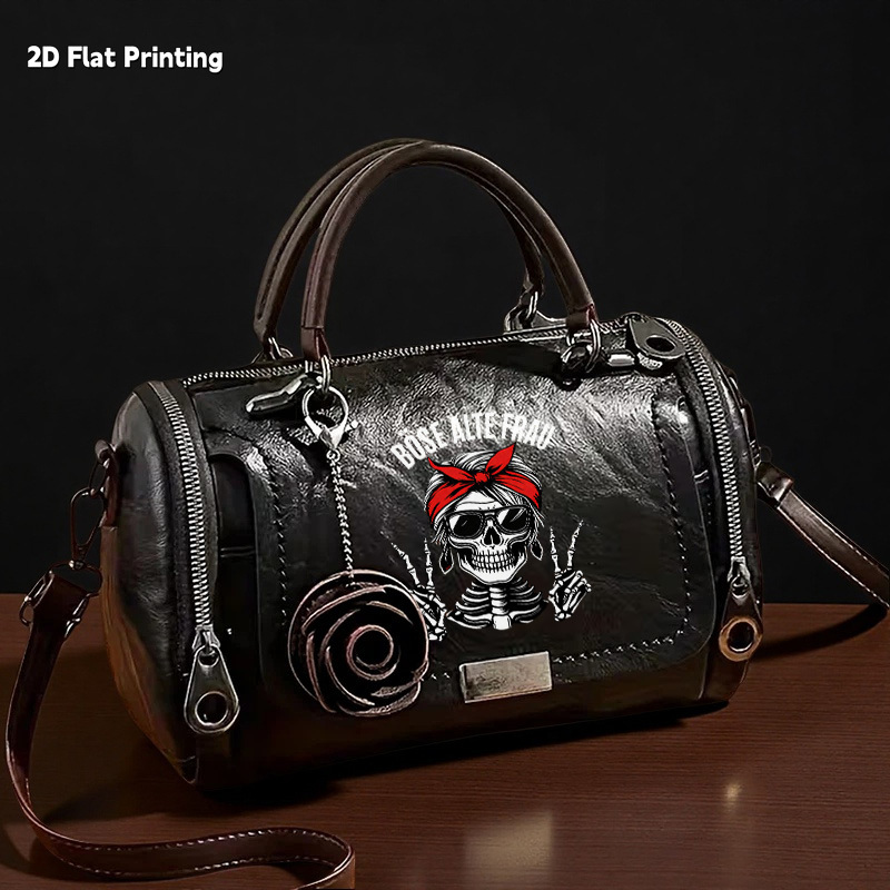TEMU Bolso de para mujer, 1 pieza, con asa superior y estampado de calavera, dije y correa cruzada para uso diario