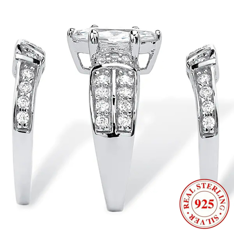 Set 3Pcss Argint 925, Elegant, la Modă și Luxos. Set 3Pcss Bijuterii pentru Femei cu Ochi de Cal și Inele, Potrivite pentru Nuntă și Logodnă