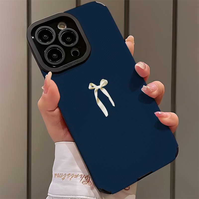 Blue Background White Bow Pattern Phone Case for iPhone 16/iPhone 16 Pro/iPhone 16 Plus/iPhone 16 Pro Max/iPhone 15/15Plus/15Pro/15ProMax, iPhone 14/14Plus/14Pro/14ProMax, iPhone 13/13Pro/13ProMax, iPhone 12/12Pro/12ProMax, iPhone 11/11pro/11Pro Max - Dirt Resistant and High Durability - Image 3