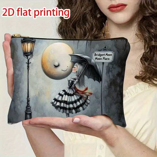 item picture 1pc whimsical umbrella smiling moon design cosmetic bag lightweight travel pouch with zipper closure perfect gift for women mom sisters hand washable travel toiletry bag whimsical design zipper closure pouch travel pouch