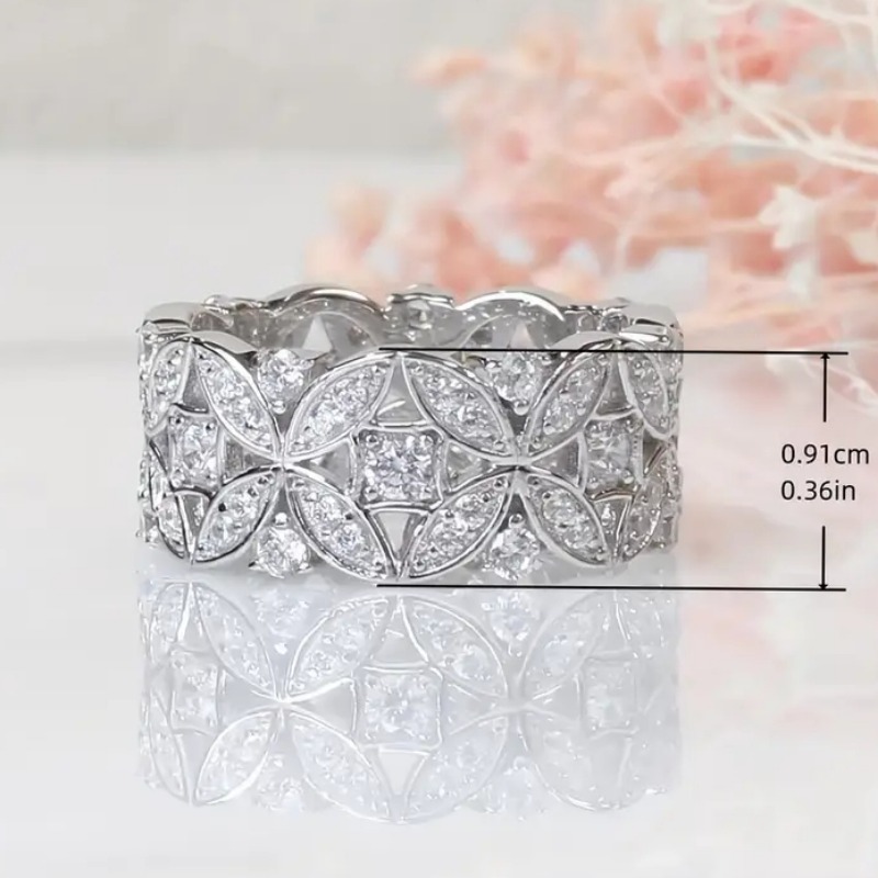 Women's Wide Band Flower Ring with Zirconia