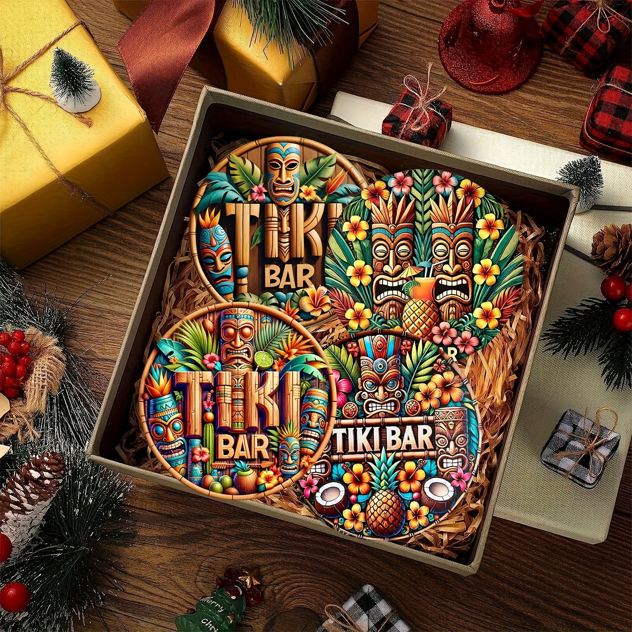 A Set Of 6 Wooden Coasters, Heat-resistant, Perfect For Coffee, Tea, And More. Ideal For Decorating Kitchens, Cars, Homes, And Restaurants - A Great Gift For The For Halloween Holiday