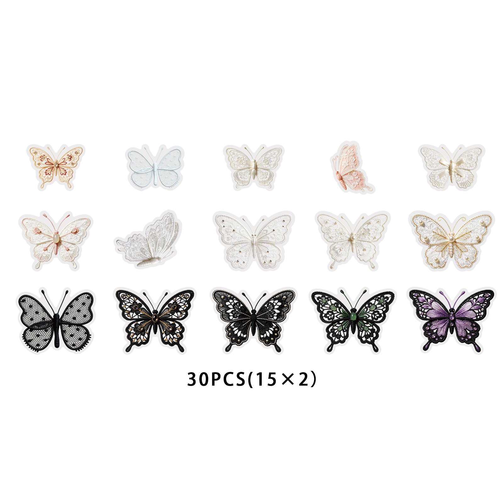 TEMU Life 30pcs Black And White Embroidery Patch Collage Stickers Vintage Lace Pattern Handmade Card Decoration Material Suitable For Notebooks,