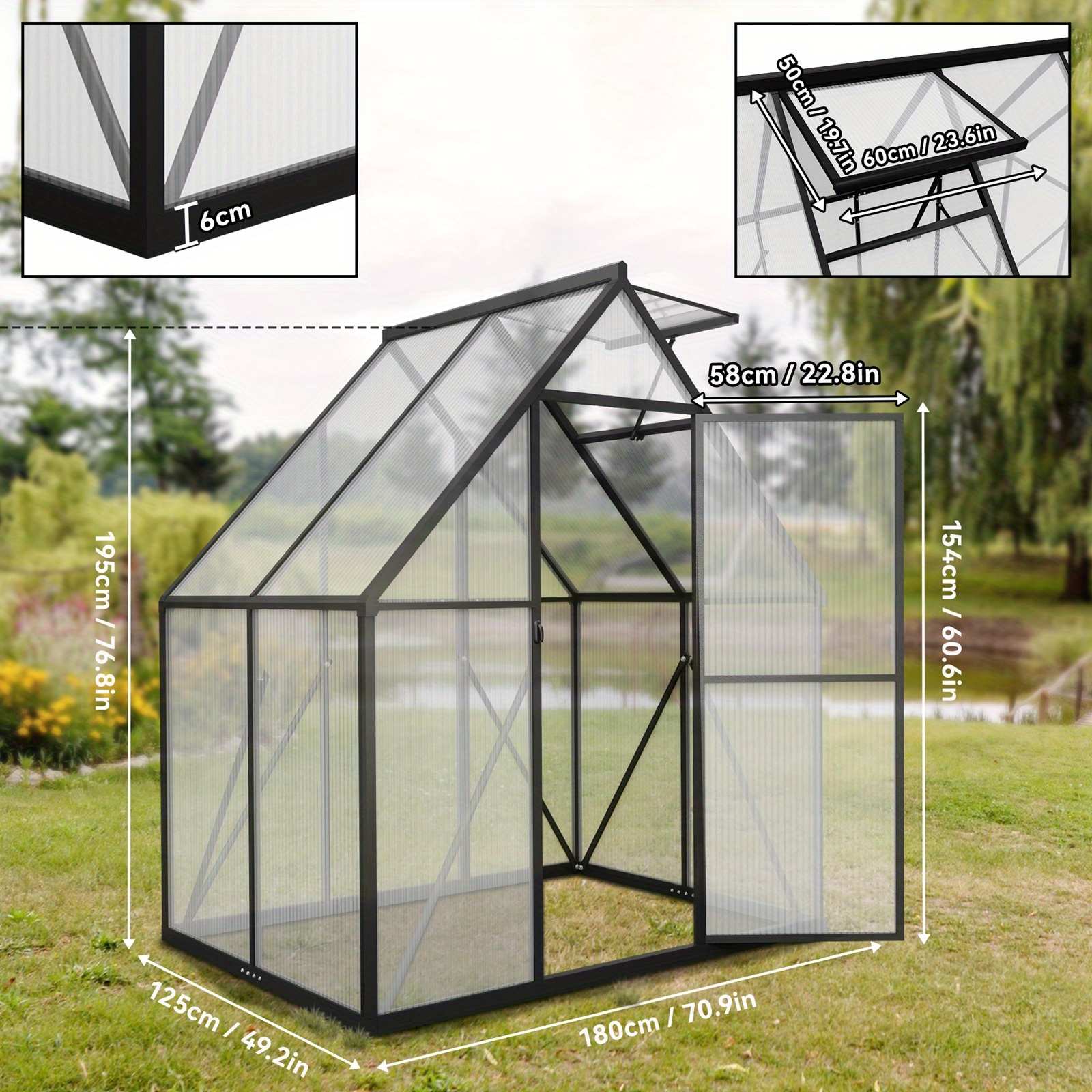 Greenhouse Greenhouse Garden House Greenhouse Walk-in Garden Greenhouse With Reinforced Foundation, Skylight And Door For Growing Tomatoes, Vegetables And Plants 125x180x195cm
