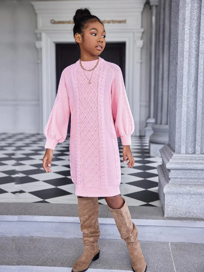 girls sweater dress puff long sleeve casual cable knit - Temu girls sweater dress puff long sleeve casual cable knit - Temu