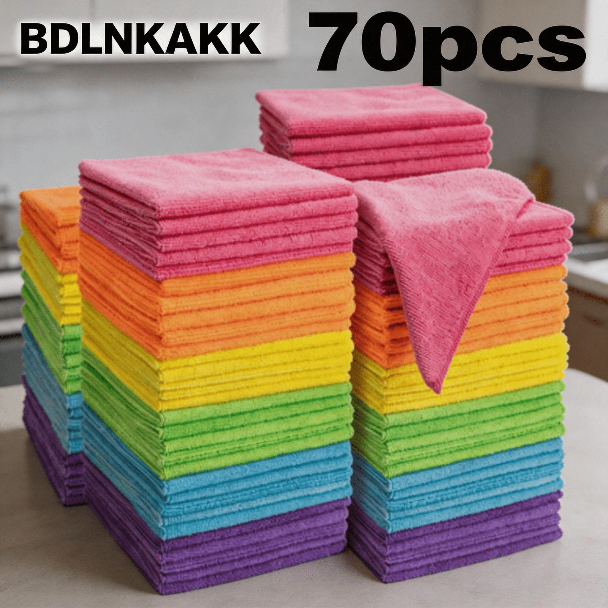 TEMU Bdlnkakk 70-pack Microfiber Cleaning Cloths, Assorted Colors, Absorbent Multipurpose Towels For Kitchen, Bathroom, Furniture And Household