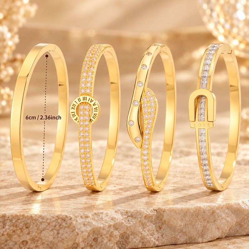 4pc Women's Stackable Bracelet Set, Stainless Steel & Copper with Synthetic Zirconia