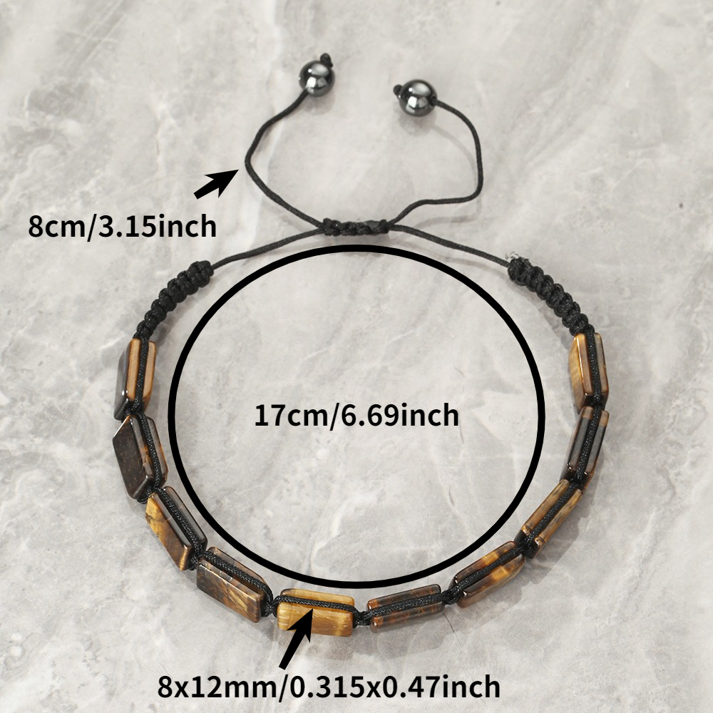 TEMU 1pc 8x12mm Rectangle Tiger Eye Bracelet For Men Women, Natural Tiger Eye Rectangle Bead Black Adjustable Rope Unisex Jewelry