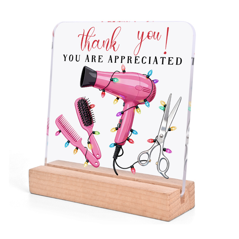 TEMU [2d Flat] [2d Flat] 1pc Pink Acrylic Sign With Thank You Gift For Hairdressers - Decorative Sign & Plaque For Home, Tabletop Decoration - Ideal
