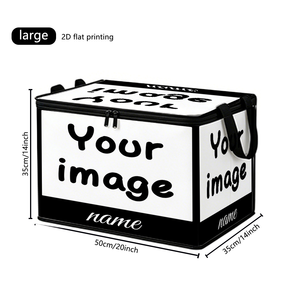 TEMU Customizable Picture Text Storage Box, Large Capacity With Zipper Handle And Foldable, Personalized Pattern Name Dust-proof Storage Box, Home