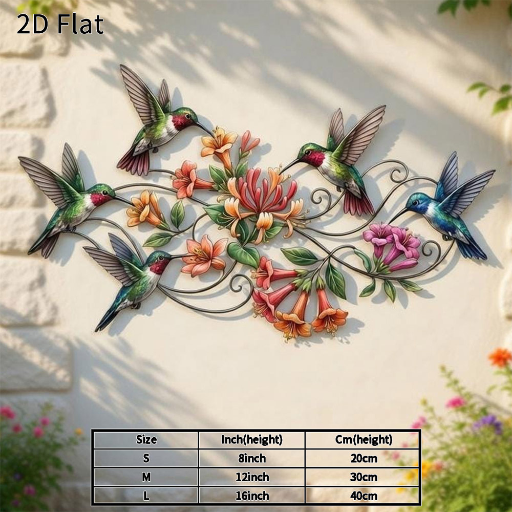TEMU 2d Flat, 1pc Hummingbird And Flower Wall Decor - Horizontal Acrylic Suitable For Home, Garden, Backyard, Bird-themed Hanging Panel With Floral &