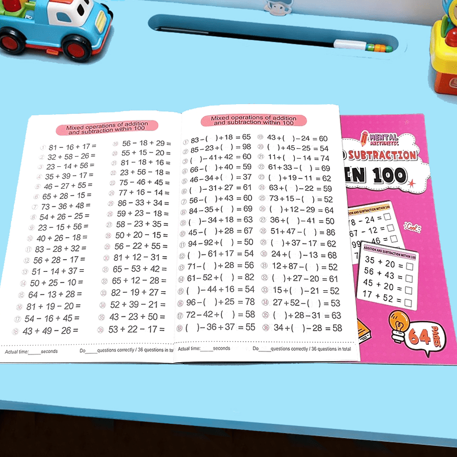 64-page Addition & Subtraction 100 Math Workbook For Kids Ages 5-8 | Mental Practice Book For 1st & 2nd Grade | Color-coded School Math Learning & Drills (64 Page Exercises)