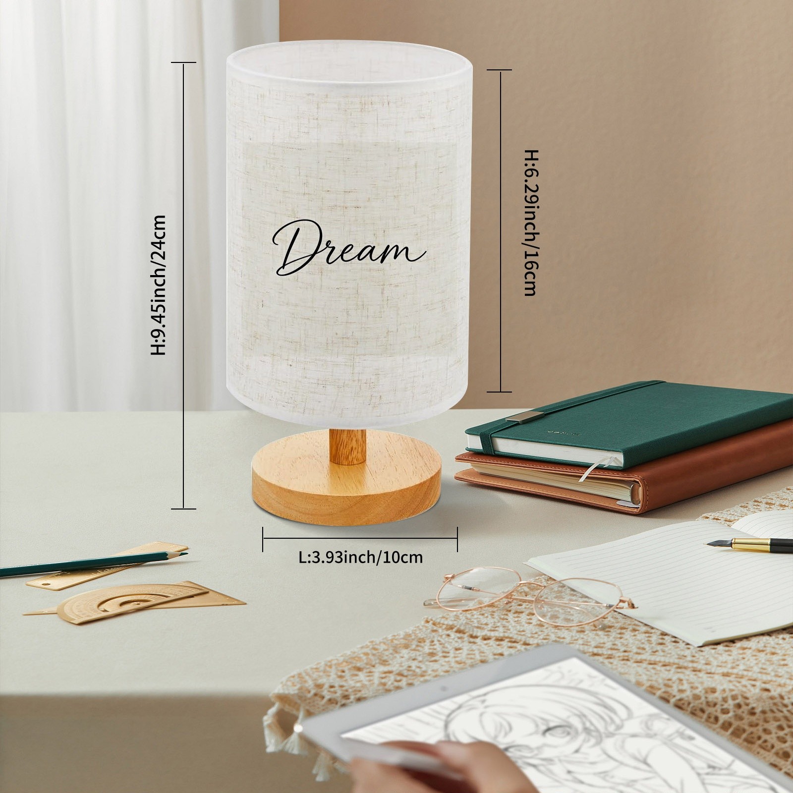 Minimalist Cursive "Dream" Print Table Lamp, Neutral Tone
