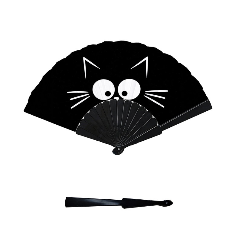 TEMU 2d Flat, 1pc Minimalist Cartoon Cat Print Plastic Handheld Fan, 2d Single-sided Printed Portable Cooling Fan, A Fashionable Accessory Suitable