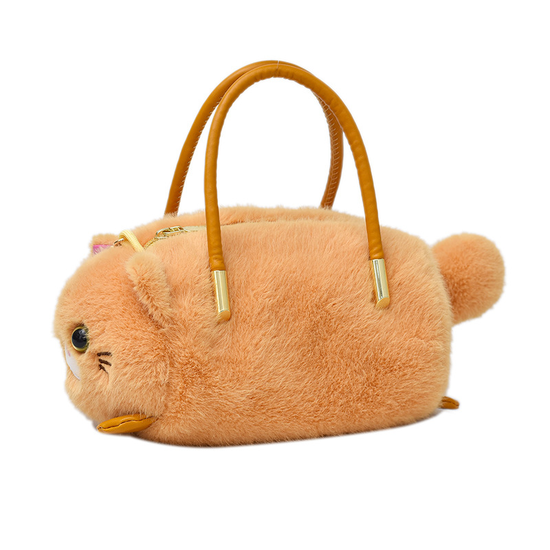 Image of Adorable Plush Cat Bucket Bag For Shoulder Or Crossbody Use