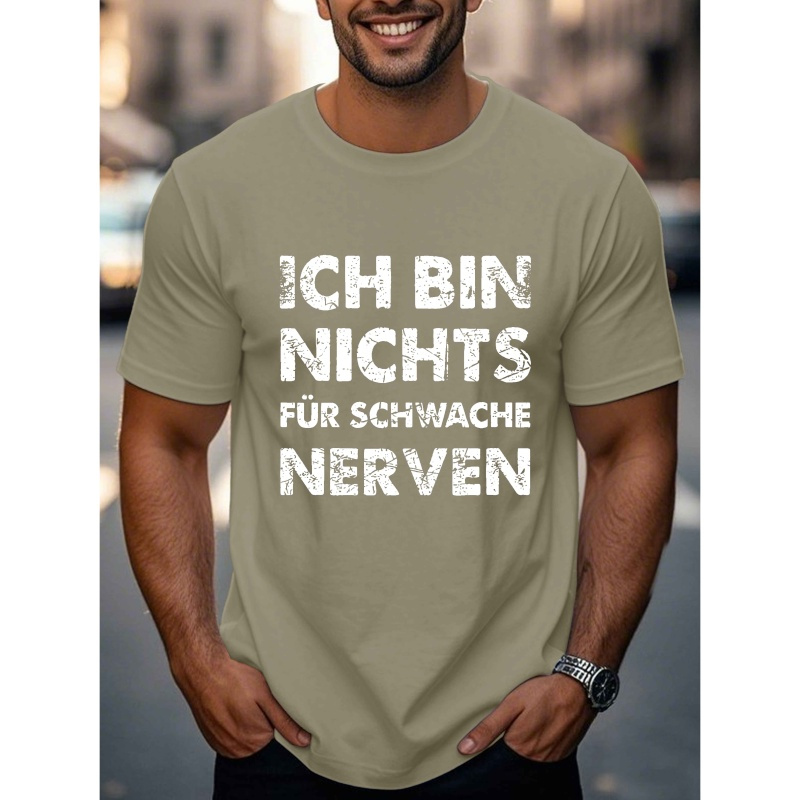 

Fun German Quote Men's T-shirt - Lightweight Polyester, Casual Crew Neck, Short Sleeve Summer Top With Geometric Print, Machine Washable