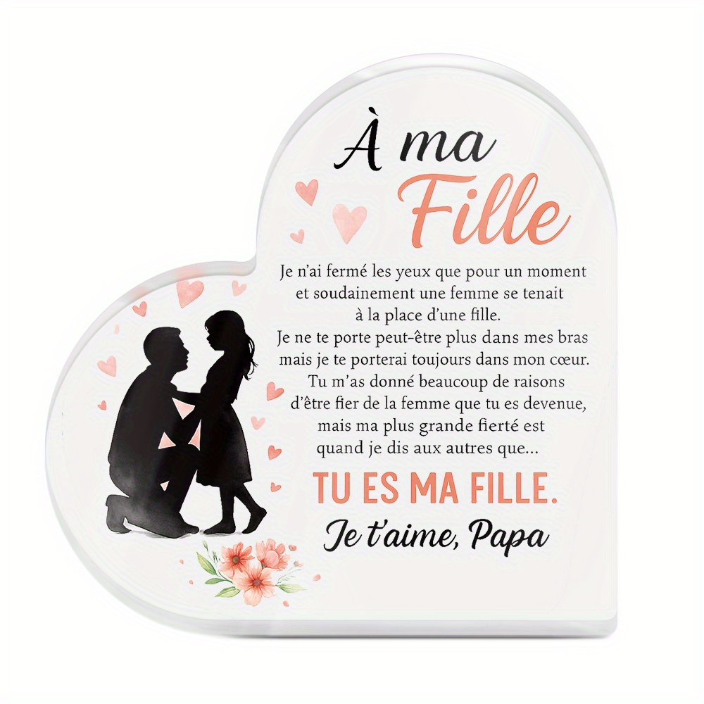 TEMU 2D Plat, 1pc PUTUO DECOR Décoration de Table en Acrylique Français de Cœur - "À " ou Signalétique pour Mon Épouse avec Phrases , Décoration