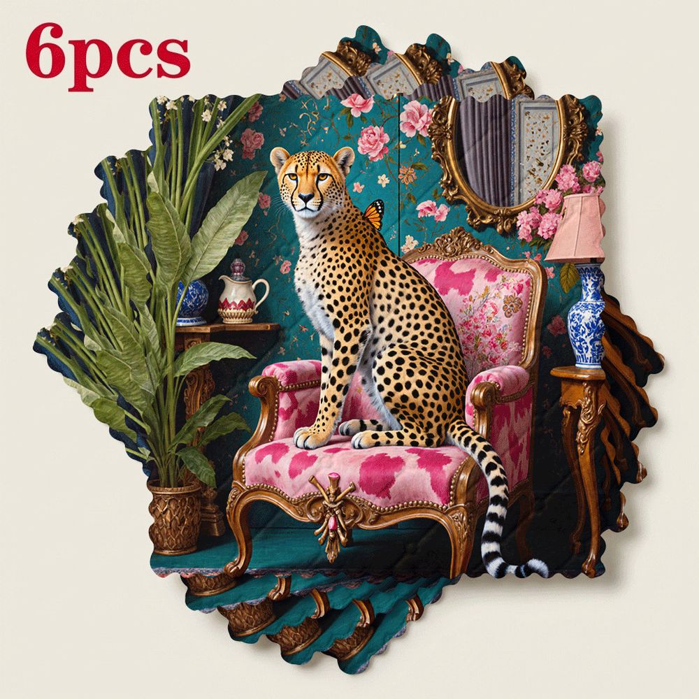 TEMU Lot de 6 torchons de cuisine, chaises décoratives luxueuses à imprimé léopard, chiffons de nettoyage réutilisables, tampons à récurer en