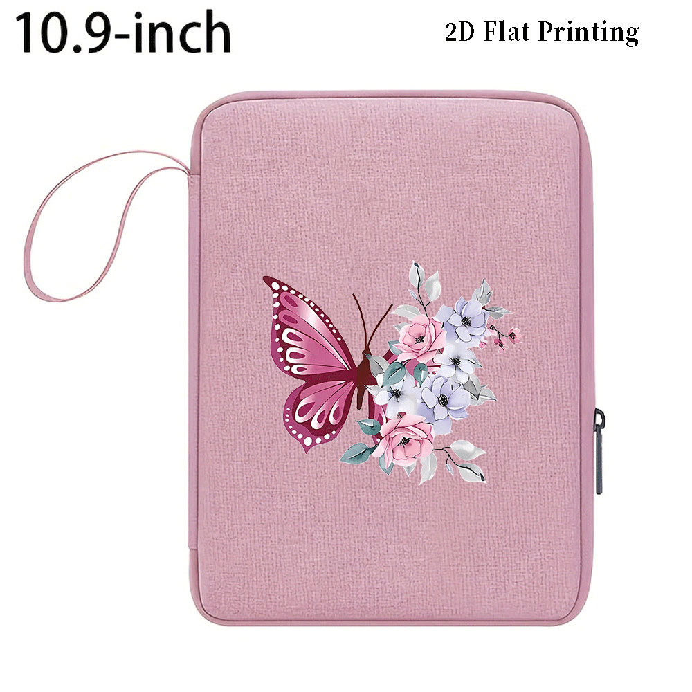 TEMU 1pc 2d Flat Print Floral Pattern Fabric Handle Shockproof Anti-scratch Zipper Closure Fashionable Portable For Ipad Storage Bag Daily Commute