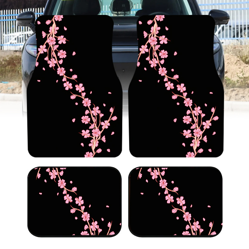TEMU 4pcs Spring Cherry Car Floor Mats, Universal Car Interior Mats, Durable Polyester Fiber, Suitable For All Sedans And Suvs, Car Interior