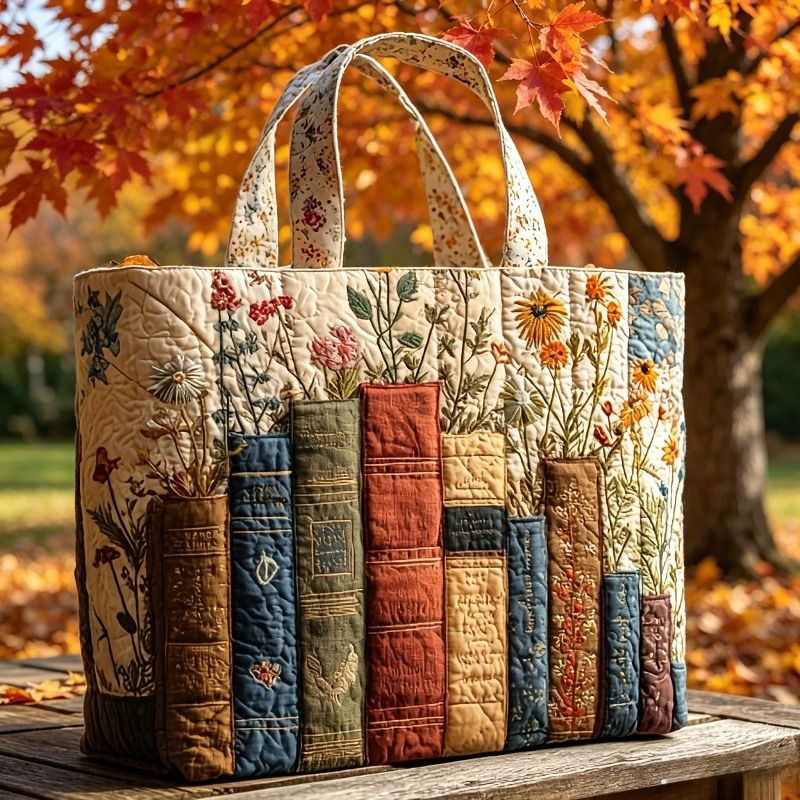 TEMU Boho Abstract Floral Print Quilted Tote Bag, Open Top & Washable Design, Handbag For And , Ideal Gift For Women