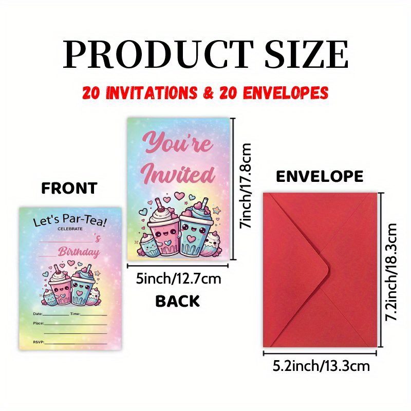 TEMU Invitations Letter 20 Cards And 20 Envelopes, Colorful Beverage Party - Milestone Birthday Party Cards, Congrats Invites Friend Reunion Graduate