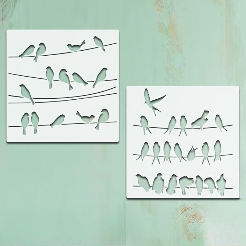 TEMU 2pcs Reusable Bird Painting Stencils Suitable For Wires, Mural, Wood Signs, Furniture & Diy Decoration - Plastic Bird Templates With