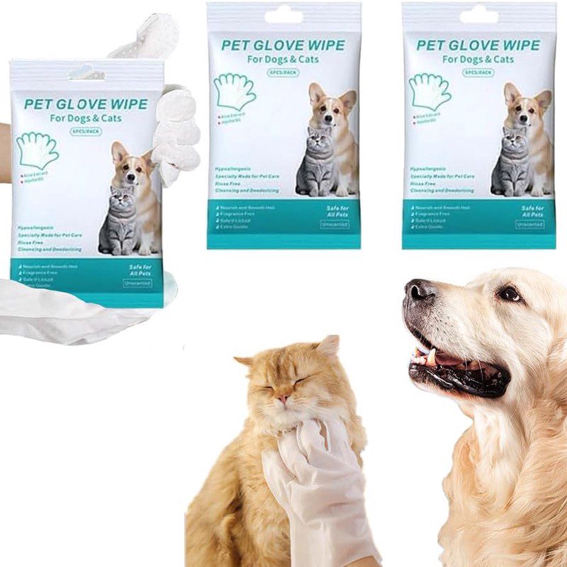 18pcs Pet Cleaning Wipes Gloves for Dog and Cat | Suitable for All Breed Sizes, for Face, Ear, Eye, Paws Cleaning, Wash-Free