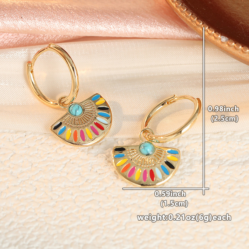 Women's Boho Golden Tone Fan Shape Hoop Drop Earrings
