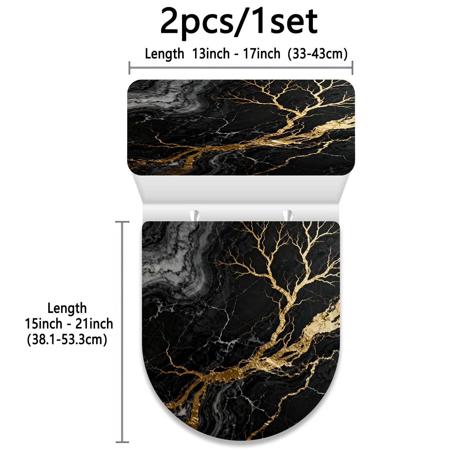 TEMU 2pcs Marble And Print Toilet Seat And Tank Cover Set, 2d Flat Bathroom Decorative Toilet Cover, For All , 2d Flat