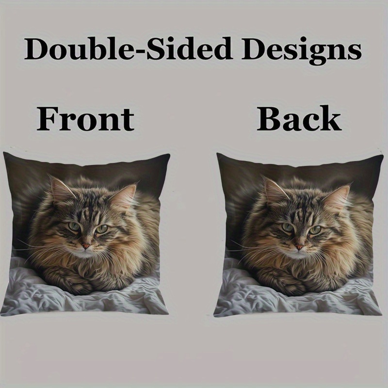 TEMU 1pc Double-sided Cat Pattern Decorative Cushioncase, Contemporary Style, 18x18 Inch, Durable Soft Polyester, Soft Decorative Pillow Cover For