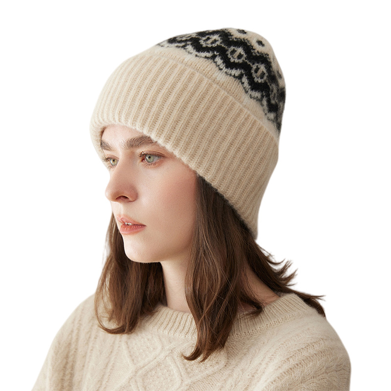 Cashmere Fair Isle Jacquard Warm Thick Hat