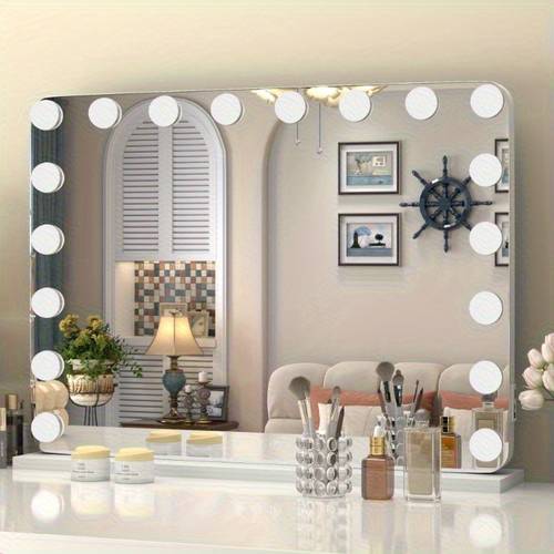 vanity with lights style makeup with 15 dimmable led bulbs 3 color lighted makeup with usb type c charging ports white