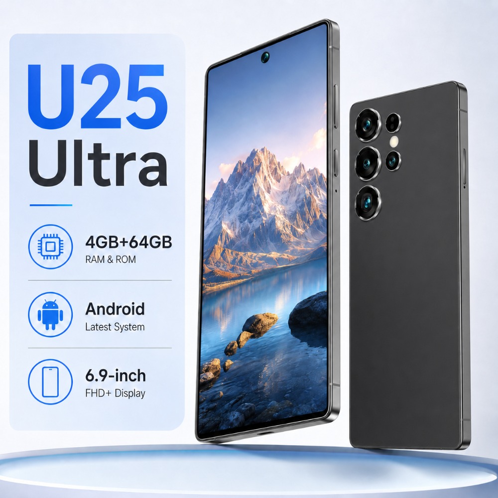 the 2026 u25 ultra smartphone has a 6 8 inch screen features facial recognition technology and   headphones data cable phone case and screen protector   very suitable as a gift for friends relatives and elders Product details 6