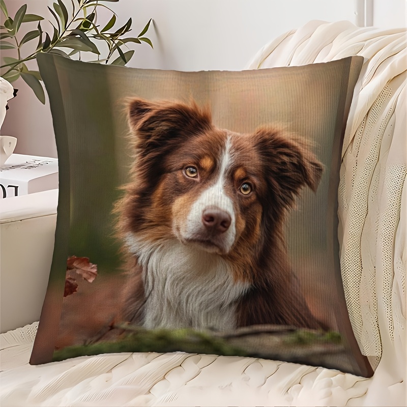 TEMU 1pc Dog Print Pillowcase - Realistic () Puppy/kitten-friendly Bedspread-like Cover, Brown & White Fur Texture, Zipper Closure, Machine Washable