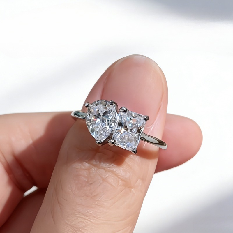 Women's 2 Carat Moissanite Double Stone Wedding Eternity Ring