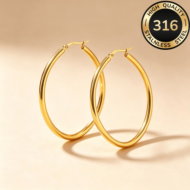 TEMU Boucles d'oreilles créoles rondes, épaisses et lisses pour femme, en acier inoxydable 316 de haute qualité, -oxydation et résistantes à la