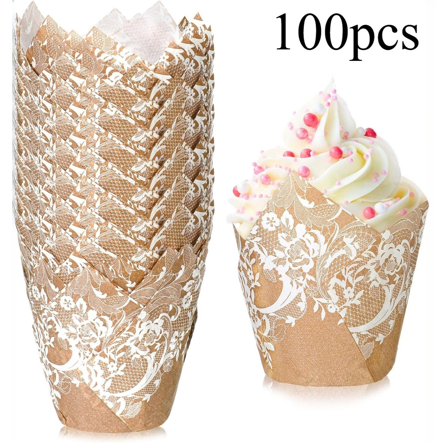 E-shop 50/100 Stück Hochzeit Tulpen Cupcake Förmchen Brautparty Muffin Förmchen Backformen Fettfrees Papier Cupcake Hüllen Becher für Party