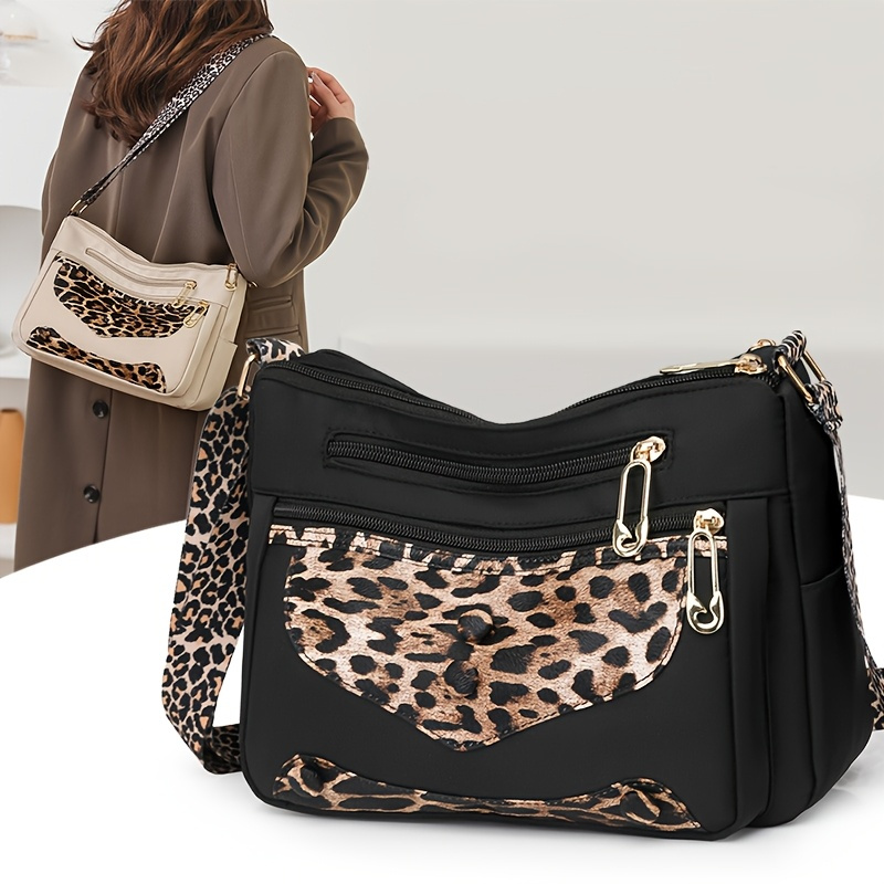 TEMU [women's Shoulder Bag] 1pc Leopard Print Decor Multi-compartment Body Bag, Large Capacity With Multiple Pockets And Hardware Embellishments,