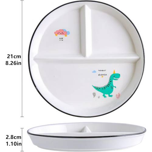 ceramic divided plate control dinner plate with cute little dinosaur patterns suitable for pasta steak fruit salad microwave safe