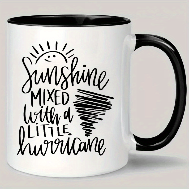 1pc 11oz insulated ceramic coffee mug weather inspired sunshine mixed with a little hurricane design reusable white mug with black accents hand wash only gift for   men women coffee bar accessories holiday gift for halloween christmas thanksgiving     quality   details 1