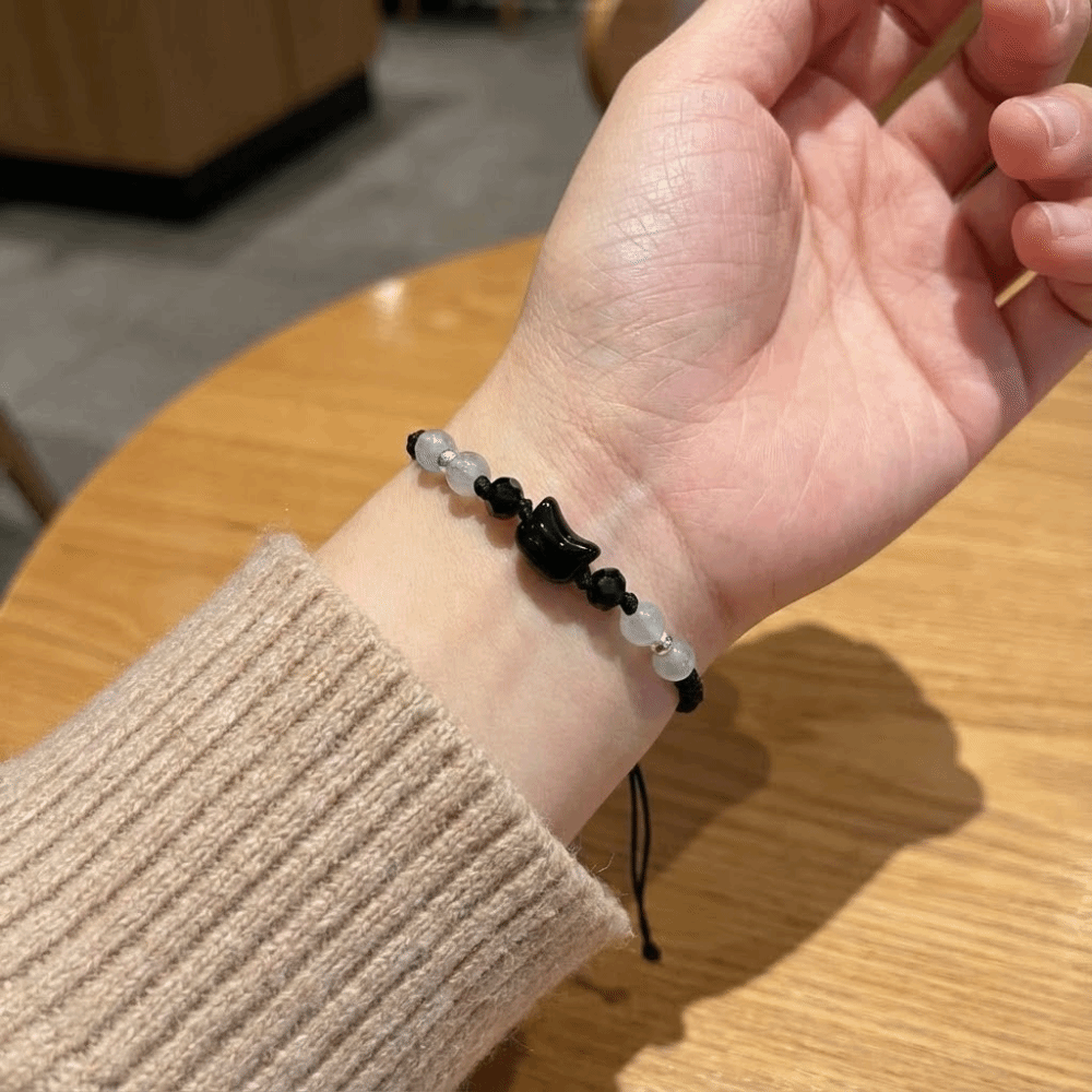 Cute Couple Bracelet with Minimalist Moonstone and Obsidian Design