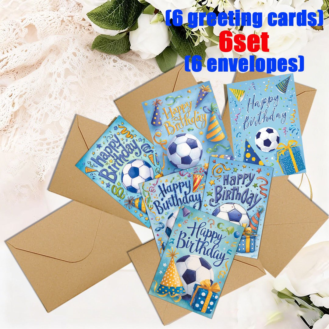 TEMU 6pcs/ 12pcs Greeting Card Set For Football Enthusiasts - Featuring Watercolor-style Designs Of Players - For Football-loving - Ideal Invitations