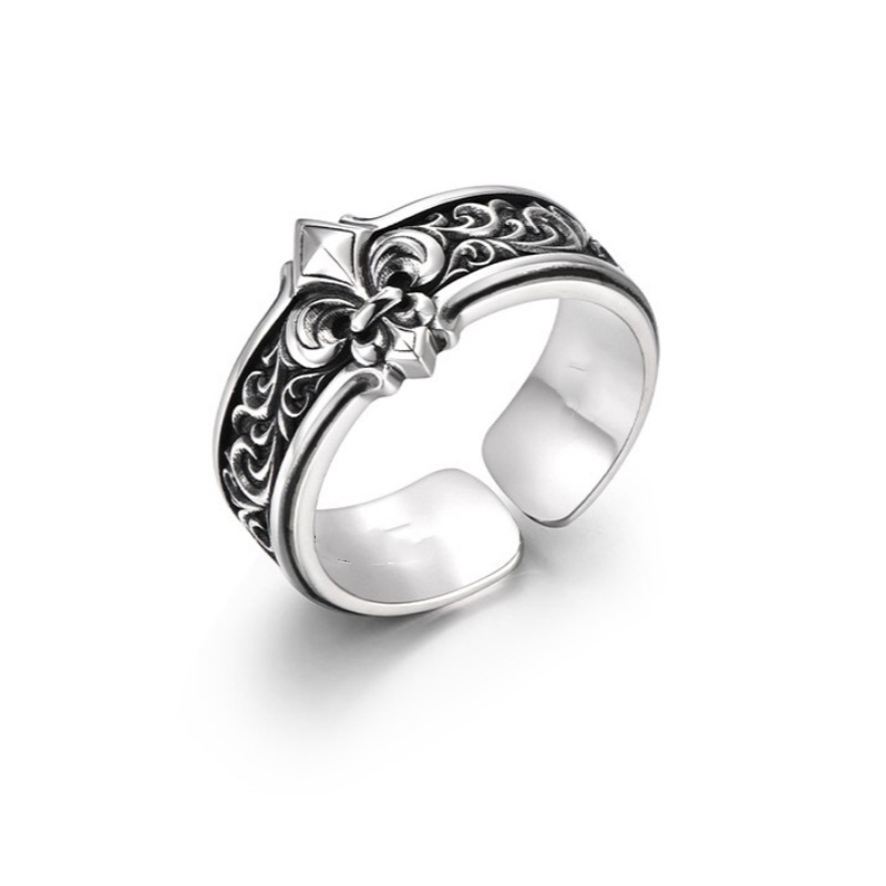 TEMU A Fashionable Retro Iris Pattern Ring For Boys, With A Light Luxury And High-end Feel, Niche Design, And A Cool And Stylish Opening Jewelry