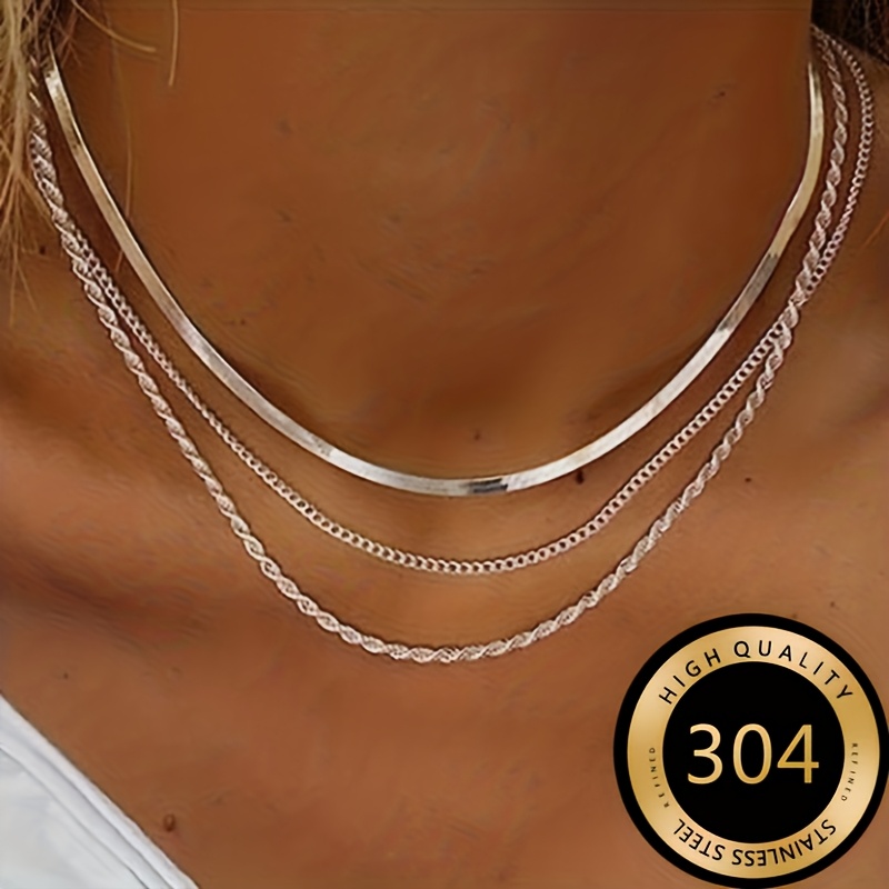 1 stuks Nieuwe Hoogwaardige Gemakkelijke Licht Luxe Driedelige Roestvrijstalen Damesketting Anti-Vervaging Anti-Allergie Ketting Modieus En Elegant Dames Sieraden Verrijking Dagelijks Gebruik Kan Worden Gebruikt Als Exquise Cadeau Damesketting