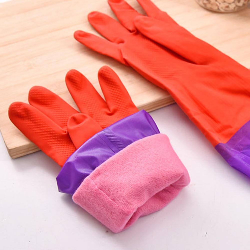 1 pair waterproof pet rubber gloves with fleece lining lead free long sleeve thickened household cleaning gloves for kitchen bathroom toilet car patio   winter proof   details 6