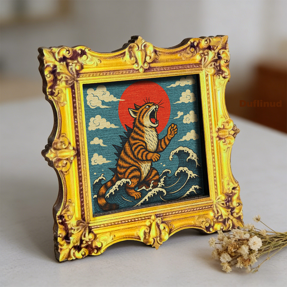 TEMU 1pc Duflinud Japanese Wave & Red Sun Cat Magnet - Wood Fridge Magnets Suitable For Home Kitchen, Mini Japanese-themed Decoration With Magnetic