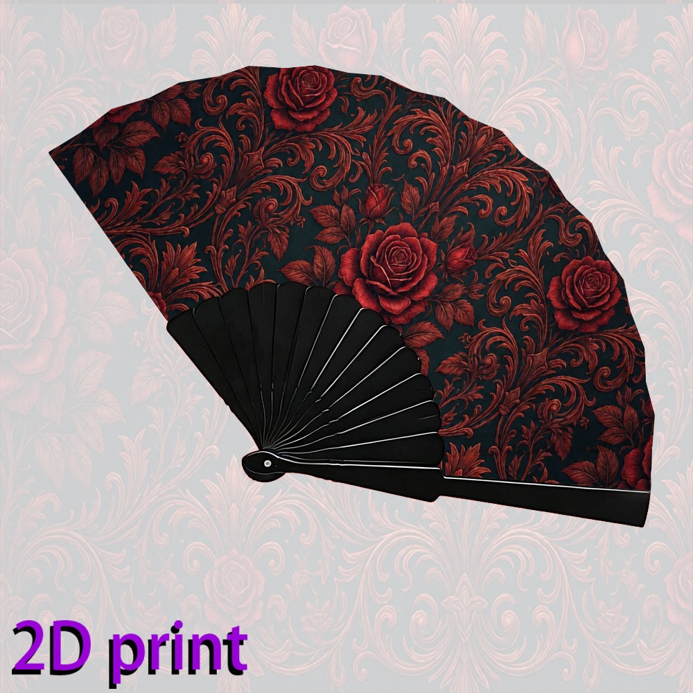 TEMU Éventail pliant imprimé motif vintage et rouleaux pour hommes et femmes, accessoire portable et léger, idéal pour les fêtes d'Halloween, les