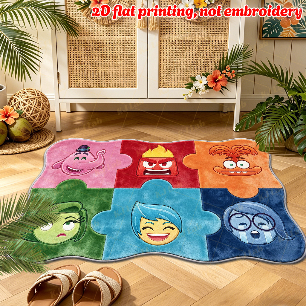 TEMU 1pc Wavy Irregular Floor Mat Yx12 - Happy, Sad, Angry Inside Out Character Design, Warm And Cute Long Runner Rug, Soft And Comfortable, Suitable